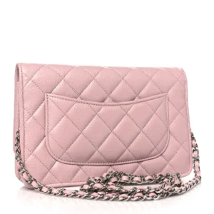Chanel-Light-Pink-Quilted-Caviar-Leather-Small-Wallet-On-Chain-WOC-Silver-Hardware-Back replica