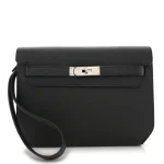 Hermès Black Epsom Leather Kelly Dépêches 25 Pouch Palladium Hardware Replicas