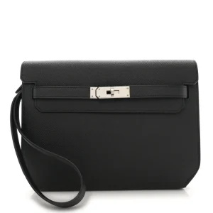 Hermès Black Epsom Leather Kelly Dépêches 25 Pouch Palladium Hardware Replicas