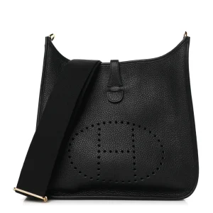 Hermès Black Taurillon Clemence Leather Evelyne III PM Gold Hardware Superfake