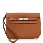 Hermès Brown Epsom Leather Kelly Dépêches 25 Pouch Silver Hardware Top quality Replica