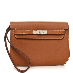 Hermès Brown Epsom Leather Kelly Dépêches 25 Pouch Silver Hardware Top quality Replica