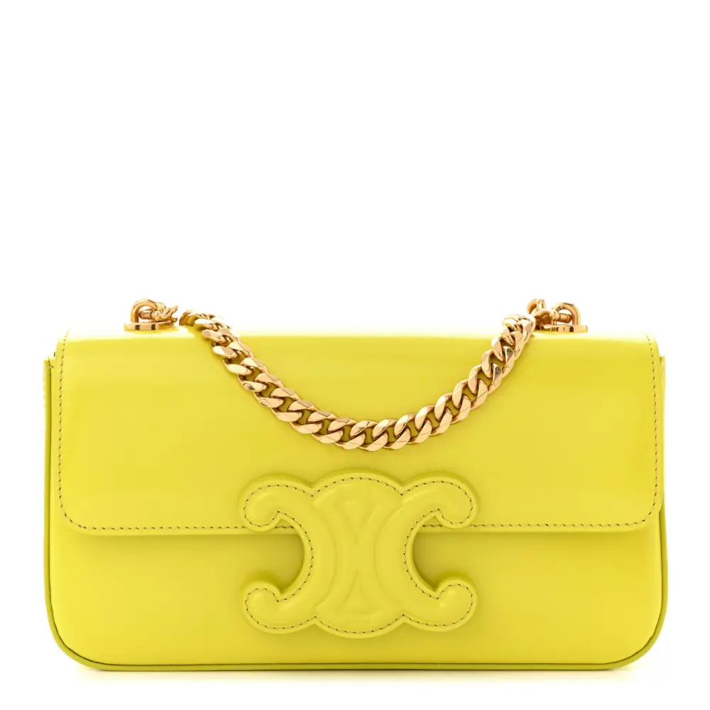 Celine Anis Shiny Calfskin Leather Small Cuir Triomphe Chain Shoulder Bag Gold Hardware Front Replica handbags