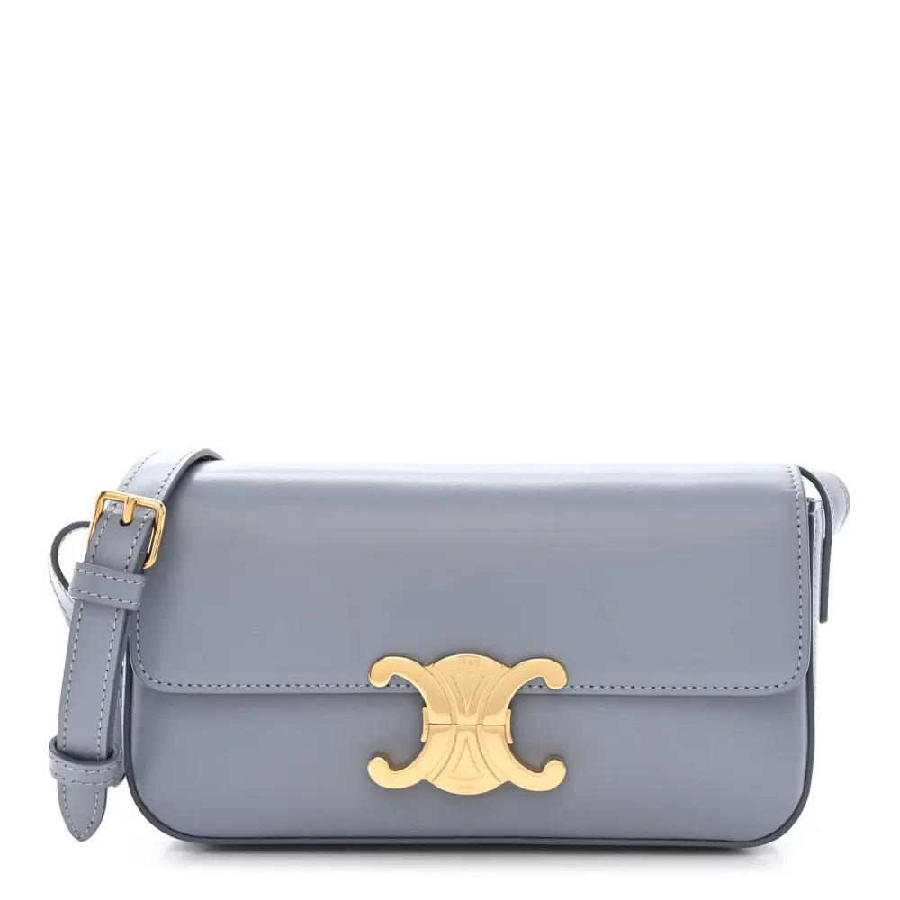 Celine Arctic Blue Shiny Calfskin Leather Medium Triomphe Shoulder Bag Front replica handbags
