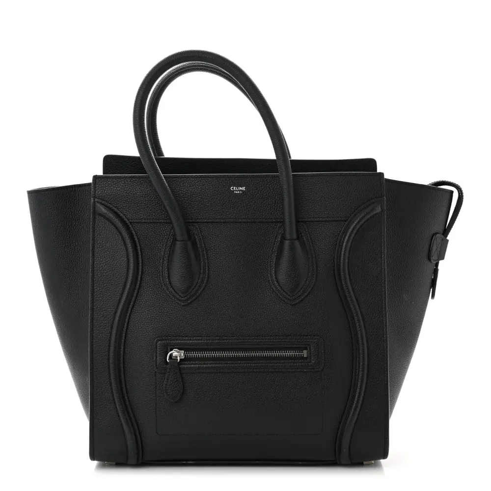Celine Black Drummed Calfskin Leather Mini Luggage Bag Front Replica handbags
