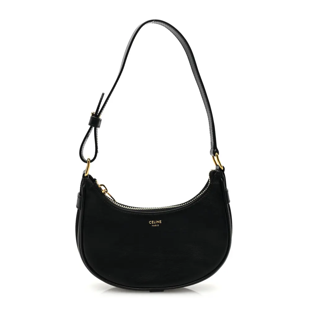Celine Black Smooth Calfskin Leather Mini Ava Shoulder Bag Gold Hardware Front Replica handbags