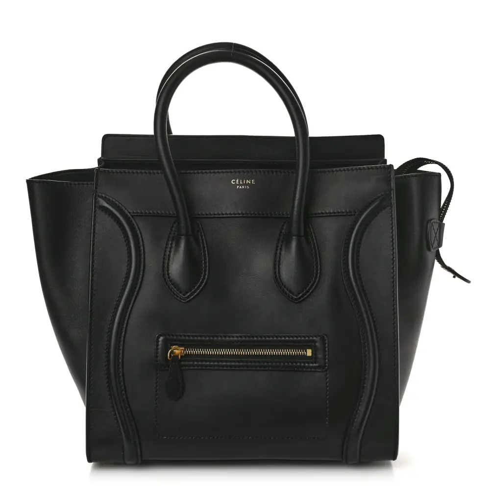 Celine Black Smooth Calfskin Leather Mini Luggage Bag Front replica handbags