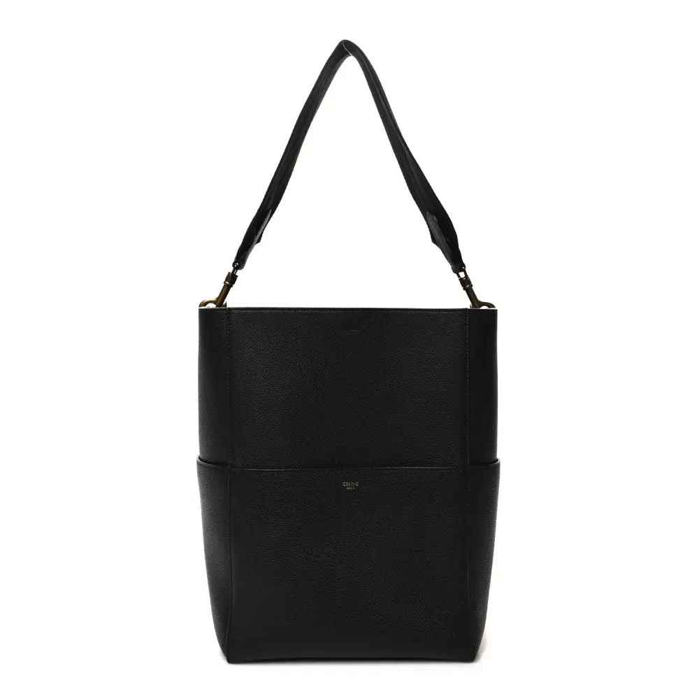 Celine Black Soft Grained Calfskin Leather Small Sangle Bucket Bag Front Replica handbags