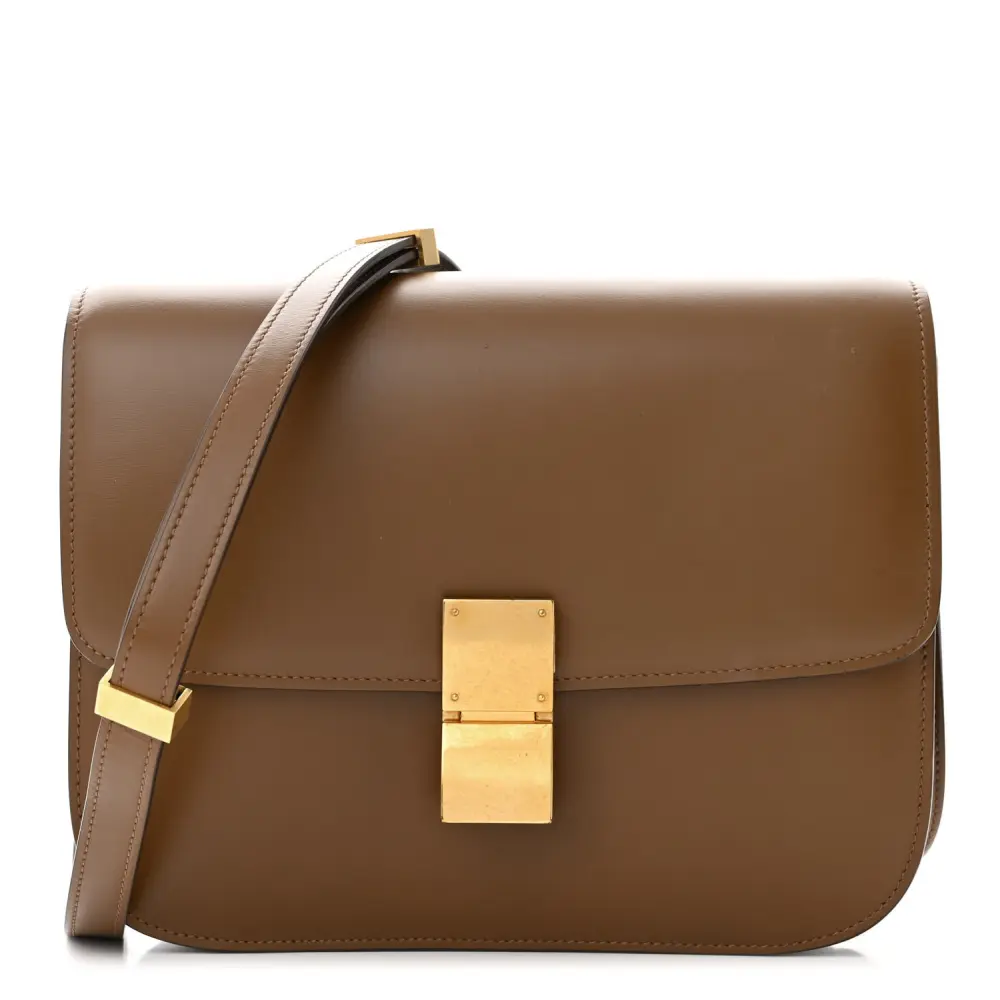 Celine Camel Box Calfskin Leather Medium Classic Box Flap Bag Gold Hardware Interior (2) replica handbags