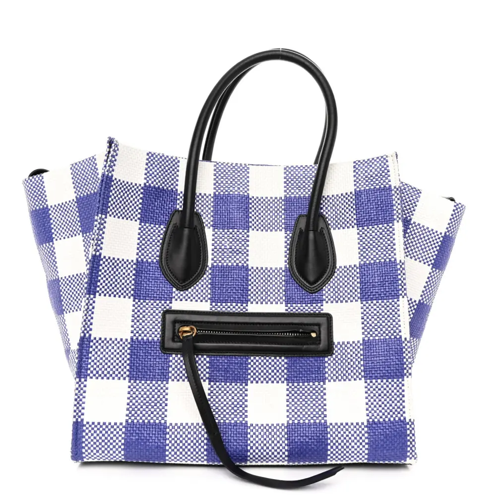 Celine Cobalt Gingham Woven Medium Phantom Luggage Bag Front replica handbags