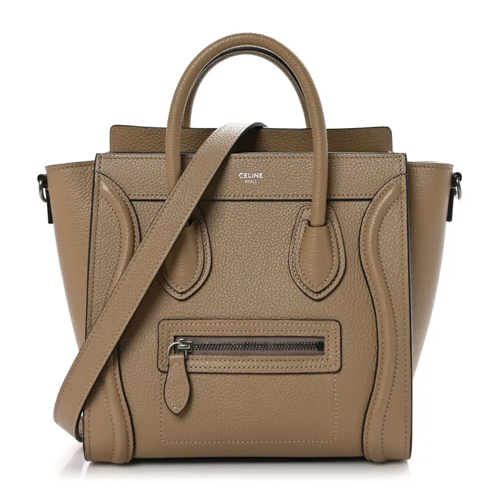 Celine Dune Drummed Calfskin Leather Nano Luggage Bag Front replica handbags
