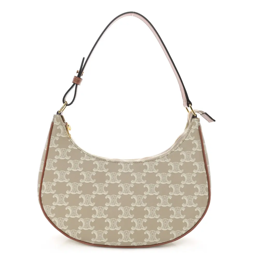 Celine Grege Canvas & Calfskin Leather Leather Medium Ava Triomphe Shoulder Bag Gold Hardware Front Replica handbags