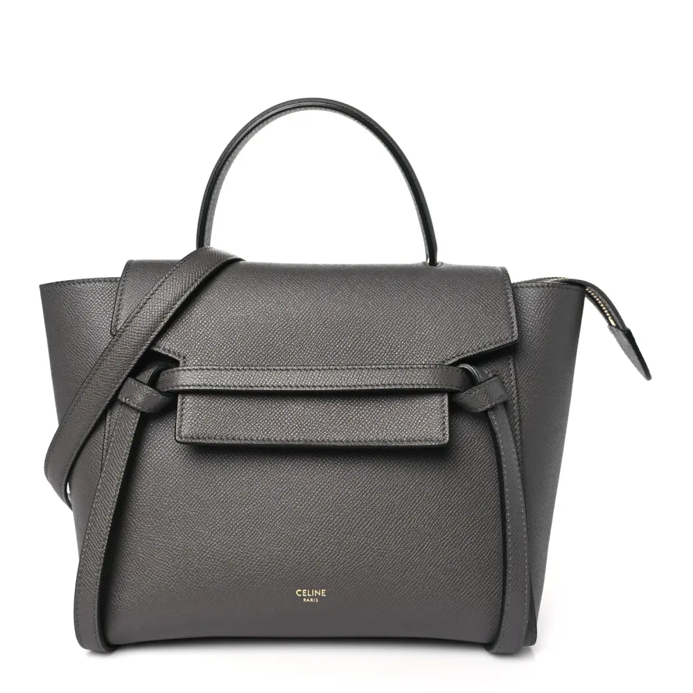 Celine Grey Grained Calfskin Leather Micro Belt Bag Front Replica handbags