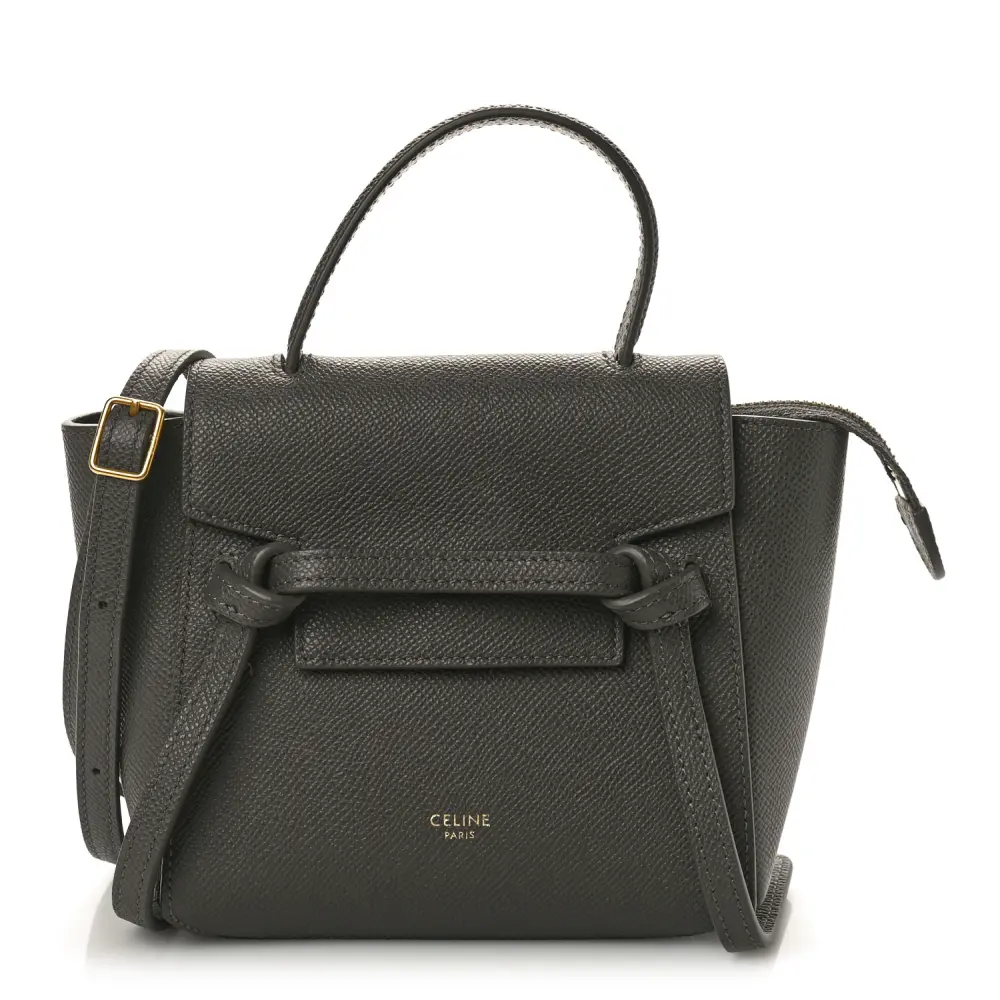 Celine Grey Grained Calfskin Leather Pico Belt Bag Gold Hardware Front Replica handbags