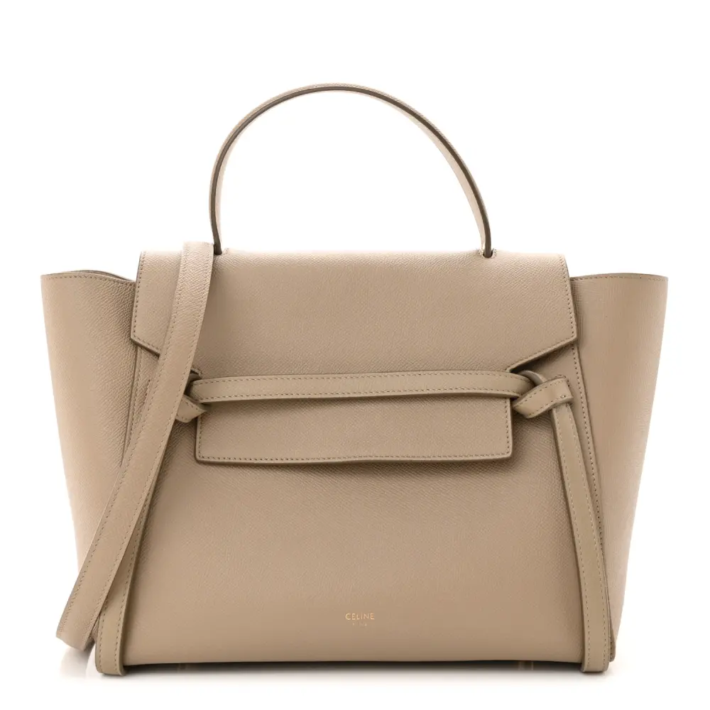 Celine Light Taupe Grained Calfskin Leather Mini Belt Bag Front Replica handbags
