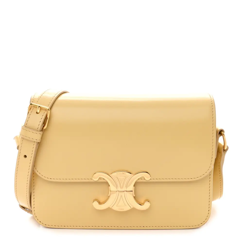 Celine Pollen Shiny Calfskin Leather Small Teen Triomphe Bag Gold Hardware Front Replica handbags