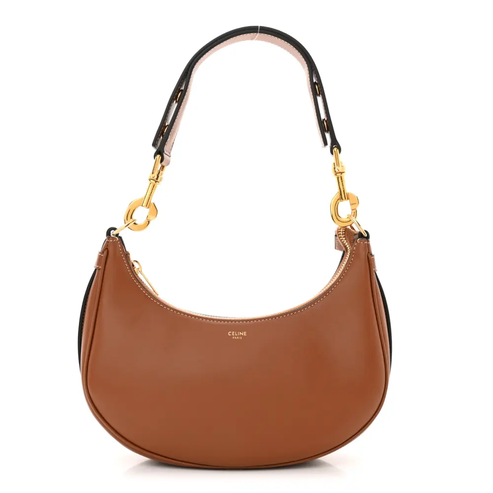 Celine Tan Smooth Calfskin Leather Medium Strap Ava Shoulder Bag Gold Hardware Front Replica handbags