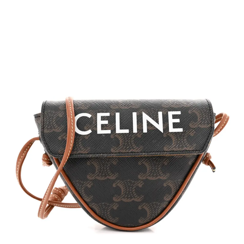 Celine Tan Triomphe Canvas Mini Triangle Crossbody Bag Front Replica handbags