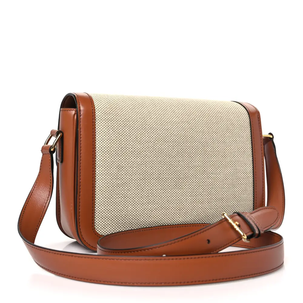 Celine White/Tan Textile Natural Calfskin Leather Medium Classique Triomphe Bag Gold Hardware High-end Reps - Image 3