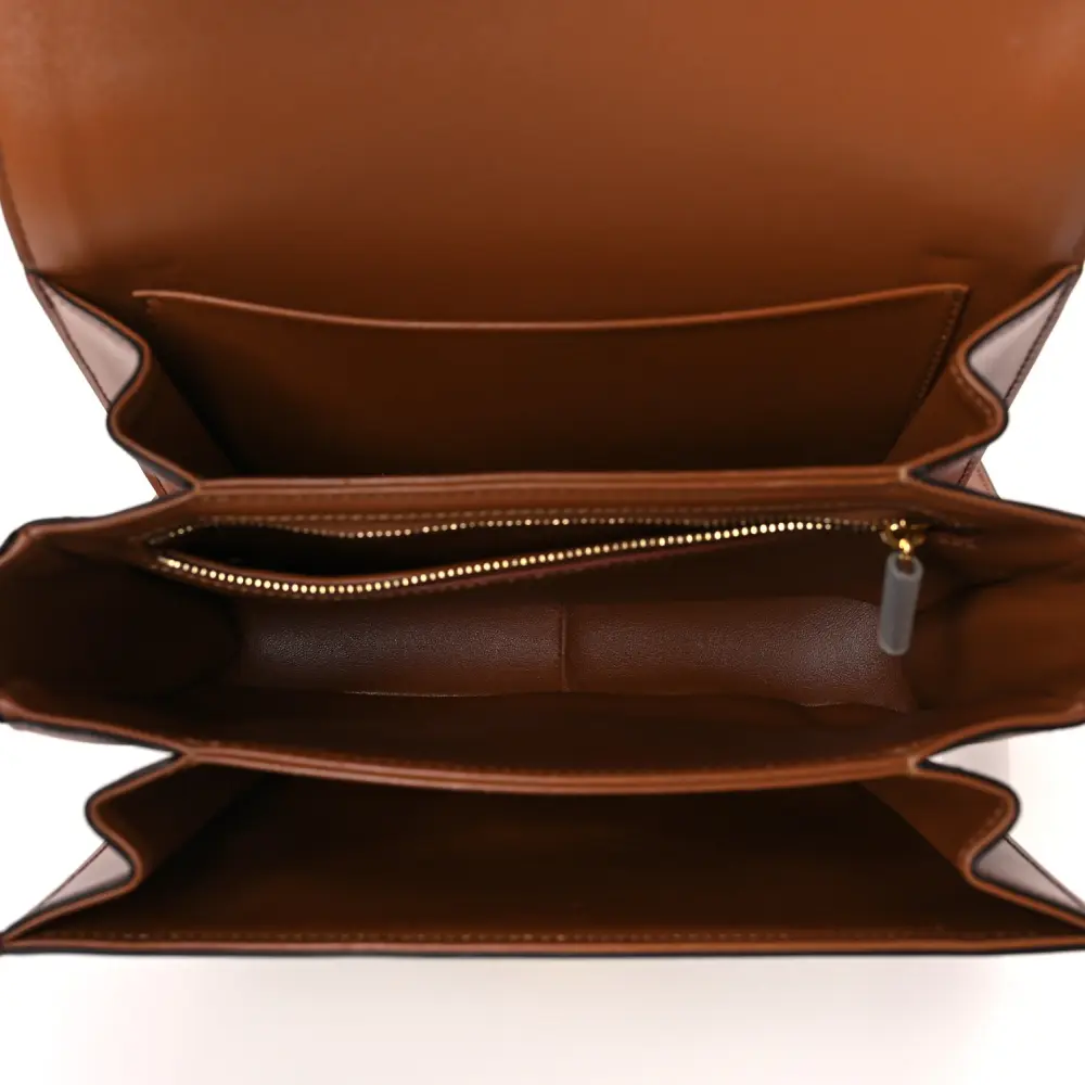Celine White/Tan Textile Natural Calfskin Leather Medium Classique Triomphe Bag Gold Hardware High-end Reps - Image 7
