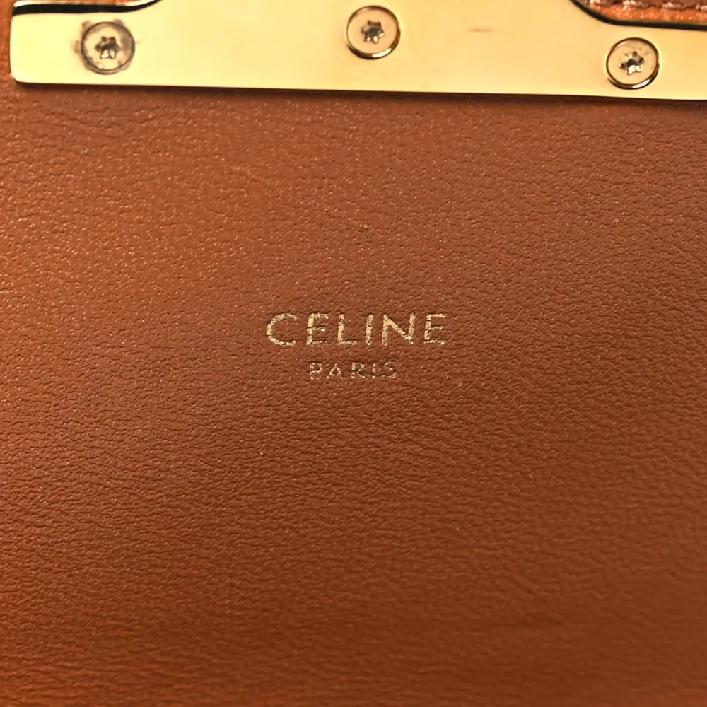 Celine White/Tan Textile Natural Calfskin Leather Medium Classique Triomphe Bag Gold Hardware High-end Reps - Image 2