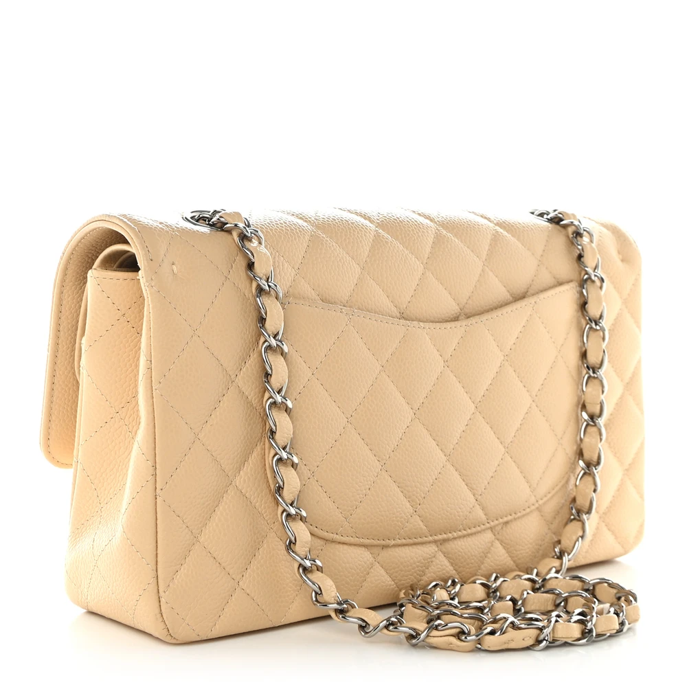 Chanel Beige Quilted Caviar Medium Flap Replica Handbags - Image 3