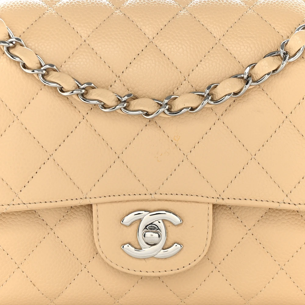 Chanel Beige Quilted Caviar Medium Flap Replica Handbags - Image 8