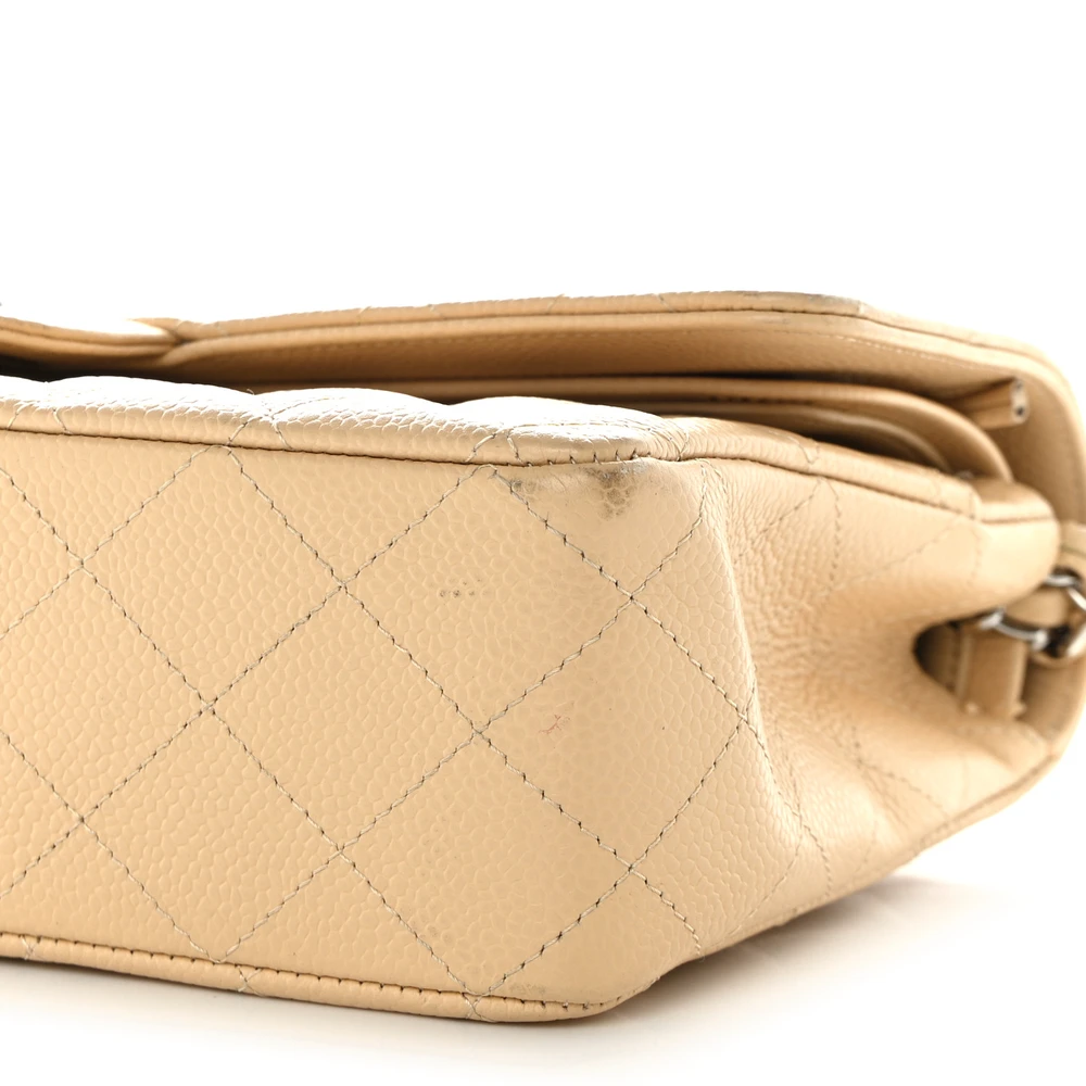 Chanel Beige Quilted Caviar Medium Flap Replica Handbags - Image 4