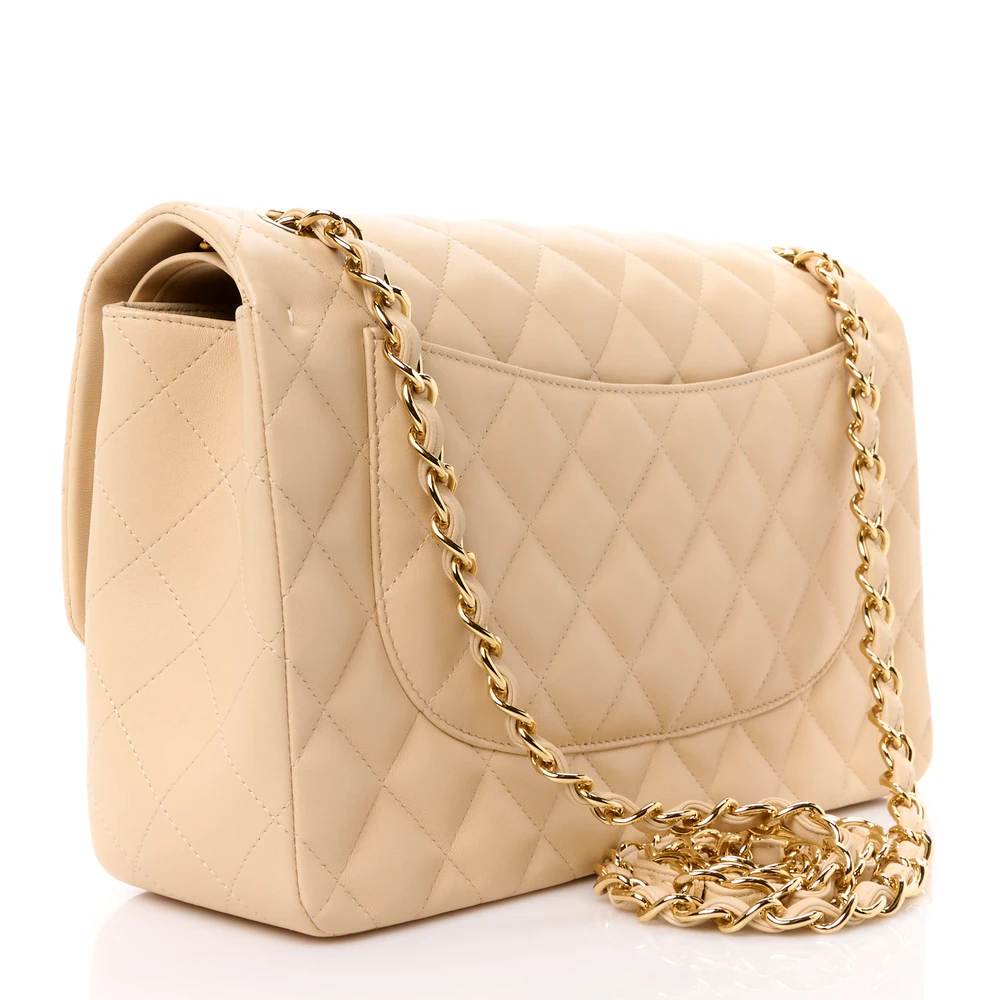 Mirror Quality Chanel Beige Lambskin Jumbo Double Flap Replica Handbags - Image 3