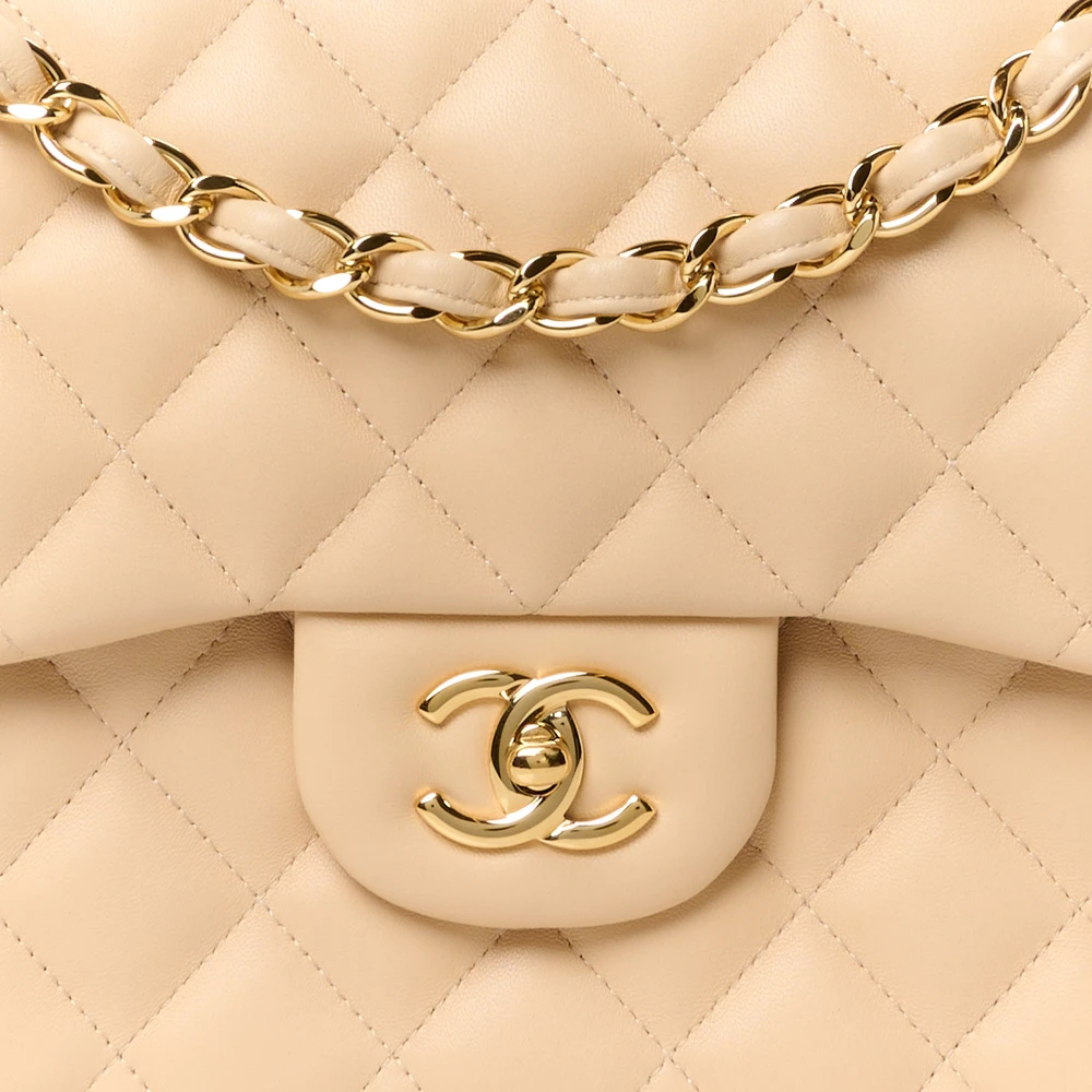 Mirror Quality Chanel Beige Lambskin Jumbo Double Flap Replica Handbags - Image 9
