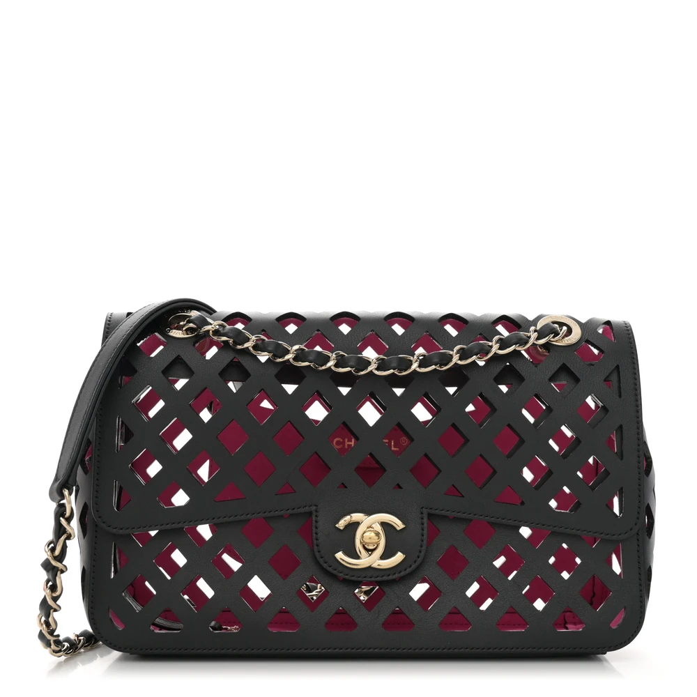 Chanel Black Multicolor Lambskin Leather Medium Sea Through Flap Light Gold Hardware Front replica handbag
