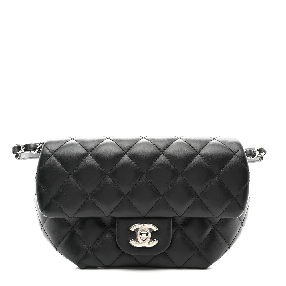 Chanel Black Quilted Calfskin Leather Small CC Uniform Flap Belt Bag Silver Hardware Front replica handbag