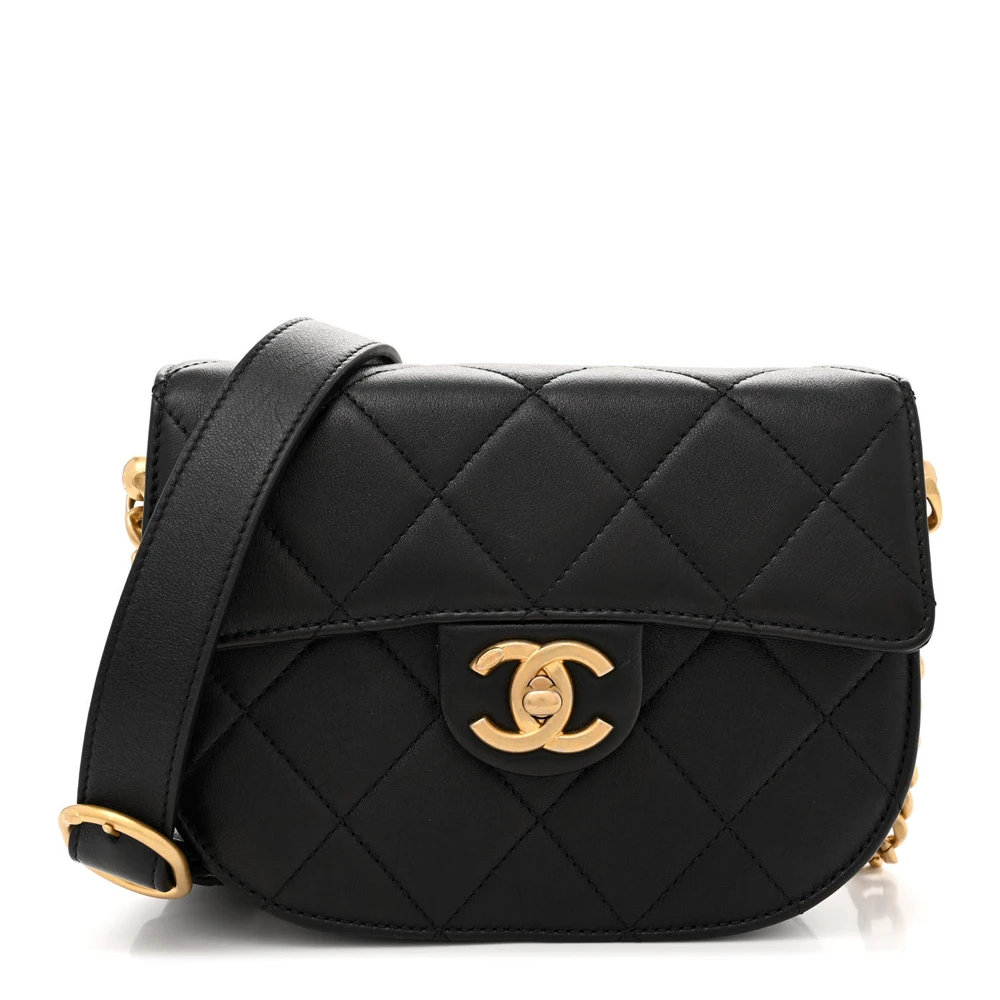 Chanel Black Quilted Calfskin Leather Small Moon Messenger Bag Aged Gold Hardware Front replica handbags