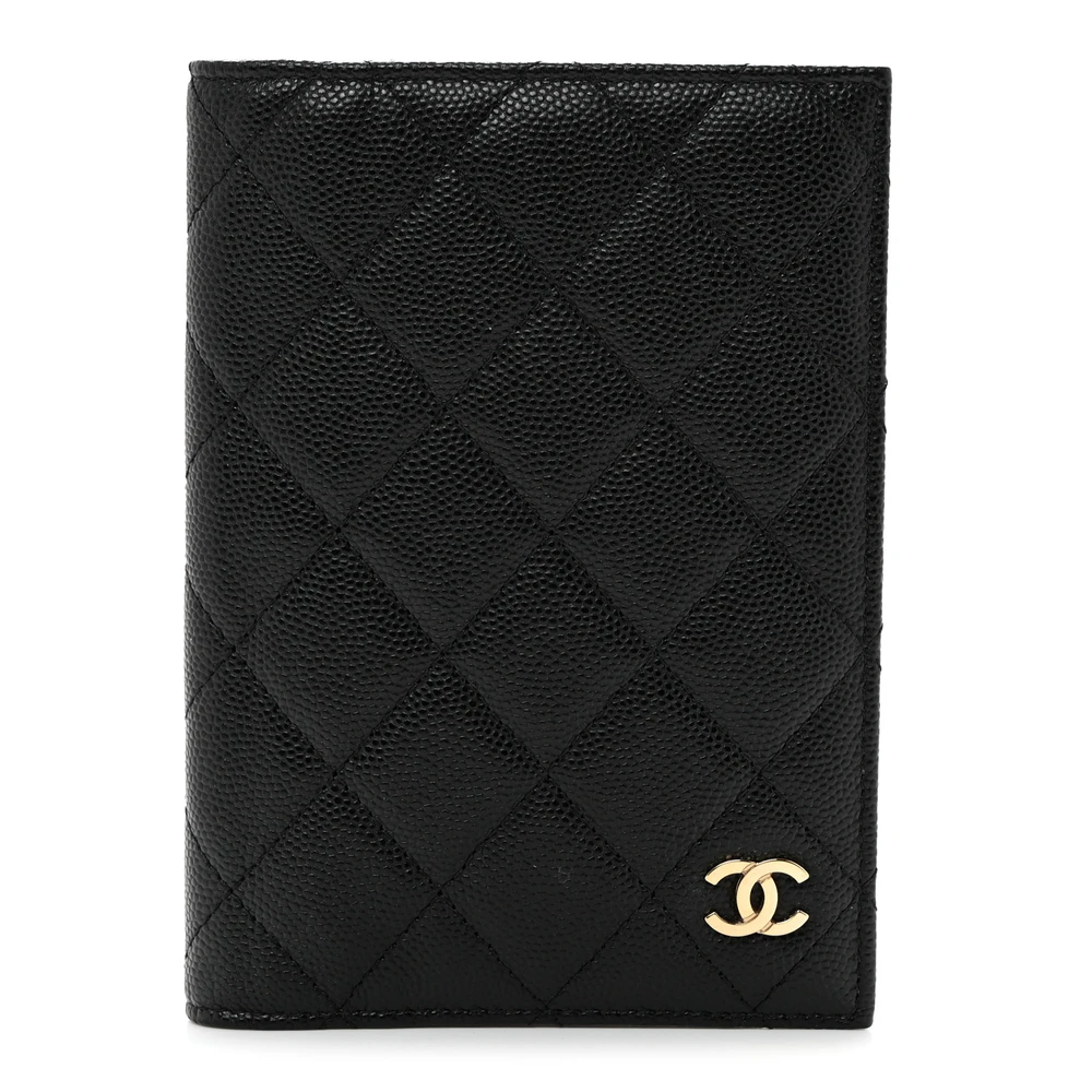 Chanel Black Quilted Caviar Leather Small Passport Holder Gold Hardware Front replica handbag
