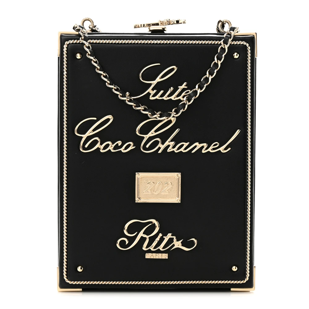 Chanel Black Quilted Lambskin Leather Small Room Card Minaudiere Evening Bag Gold Hardware Front replica handbag