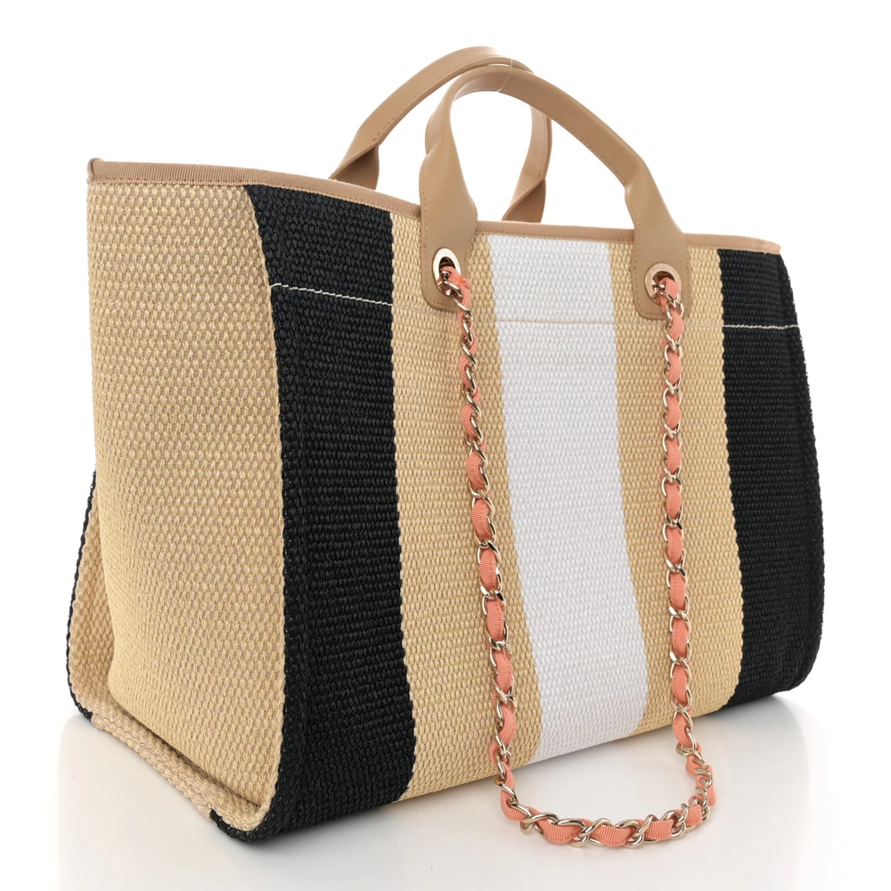 Black & Beige Chanel Deauville Mirror Quality Replica Handbag - Image 2