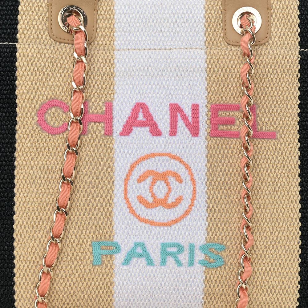 Black & Beige Chanel Deauville Mirror Quality Replica Handbag - Image 8