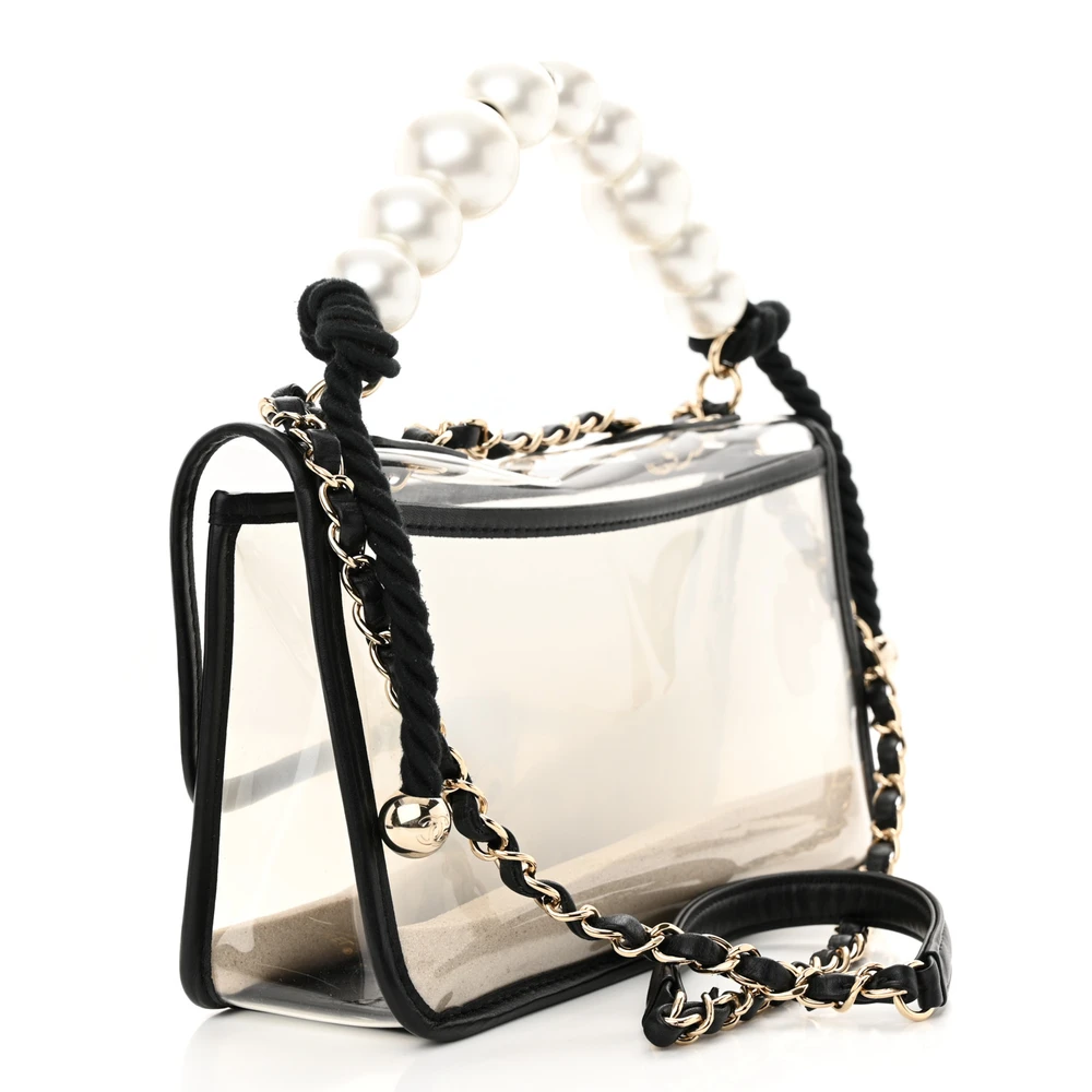 Chanel Black/White Superfake Handbag with Pearl Strap - Image 3