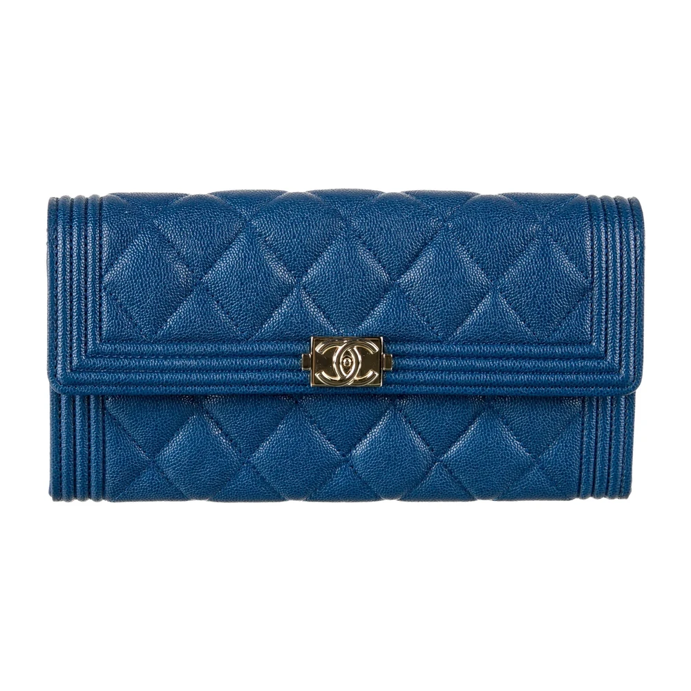 Chanel Blue Caviar Replica Wallet with Gold Hardware