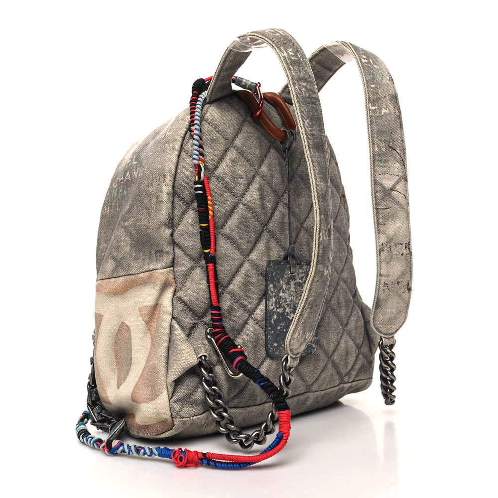 Chanel Grey Graffiti Replica Backpack with Silver Hardware | Mirror Quality - Image 3