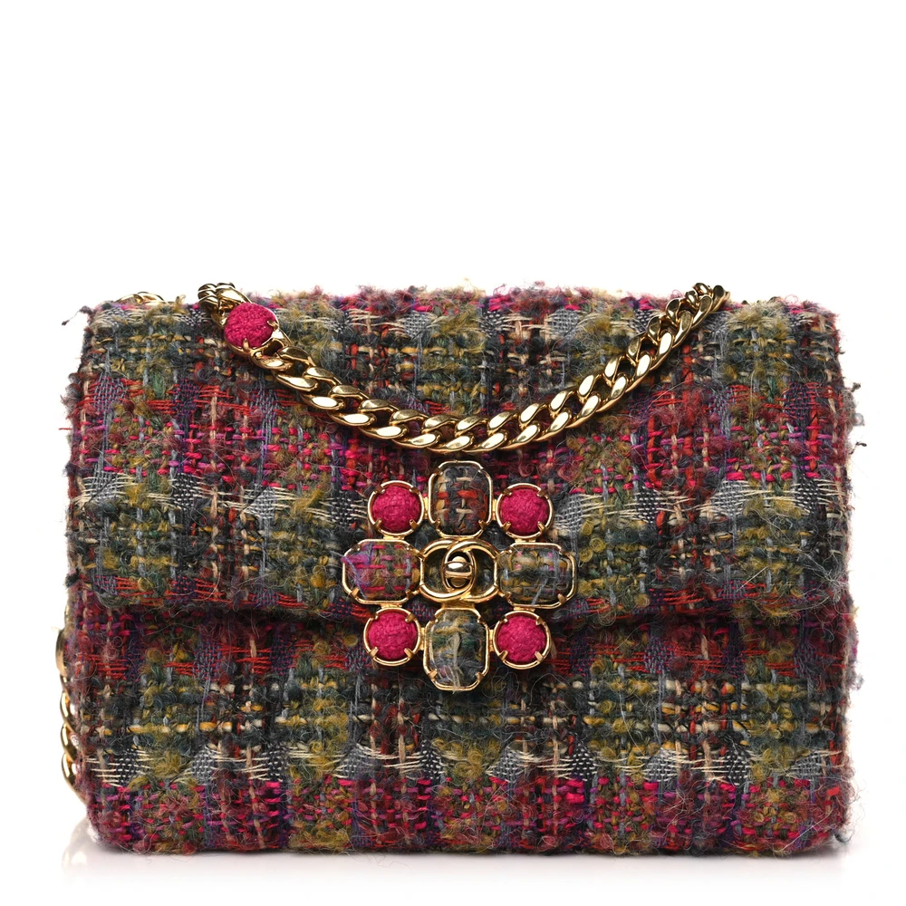 Chanel Multicolor Quilted Tweed & Wool Small Flap Gold Hardware Front replica handbags
