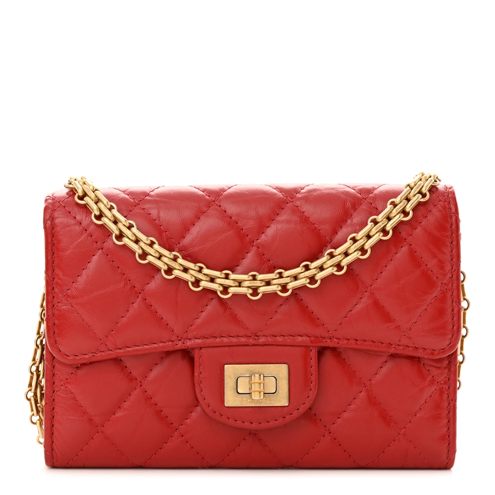 Chanel Red Quilted Aged Calfskin Leather Small 2.55 Reissue Wallet On Chain (WOC) Gold Hardware Front replica handbags
