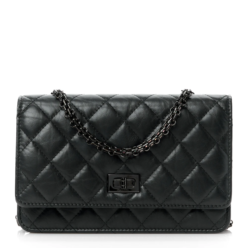 Chanel So Black Quilted Aged Calfskin Leather Small Reissue Wallet On Chain (WOC) Black Hardware Front replica handbags