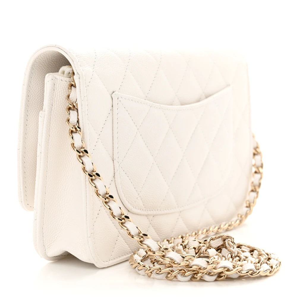 Chanel White Quilted Wallet On Chain (WOC) Replica with Light Gold Detail - Image 3