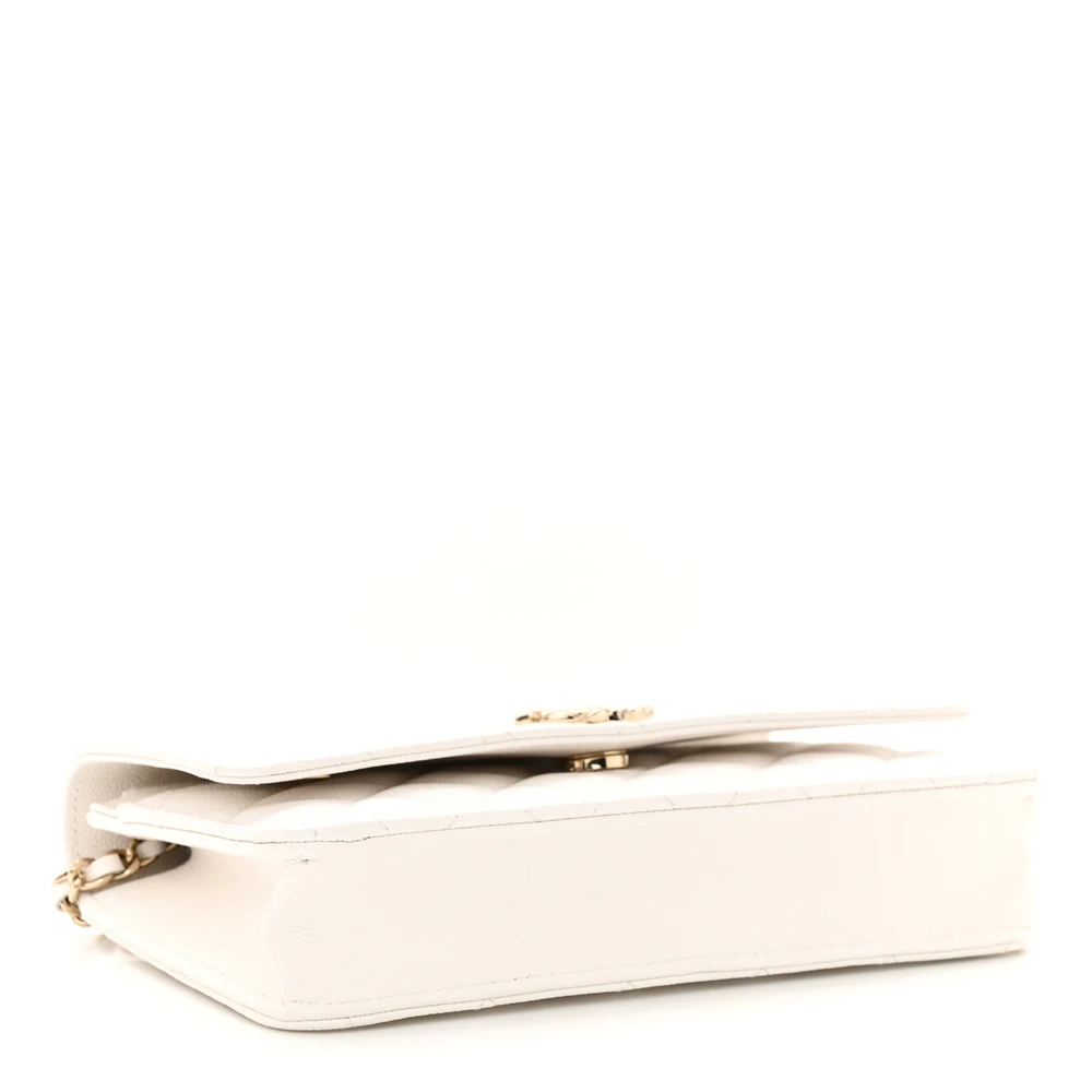 Chanel White Quilted Wallet On Chain (WOC) Replica with Light Gold Detail - Image 6