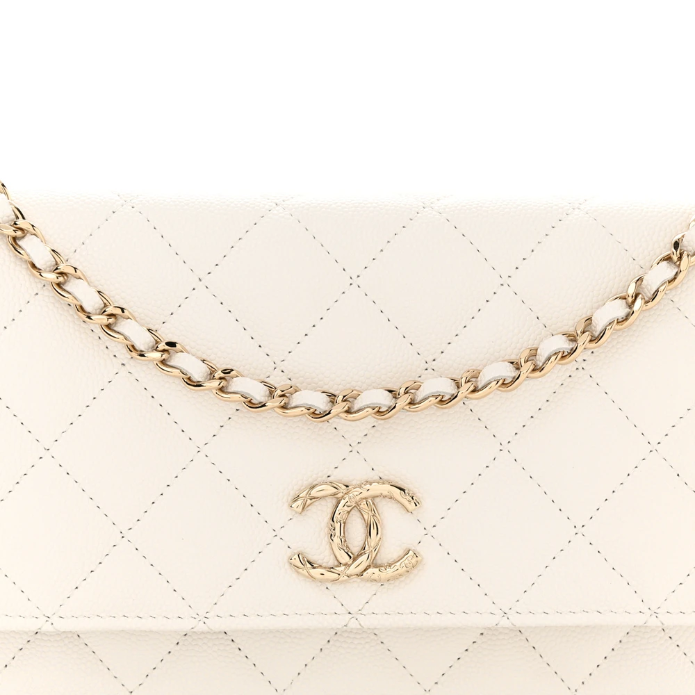 Chanel White Quilted Wallet On Chain (WOC) Replica with Light Gold Detail - Image 8