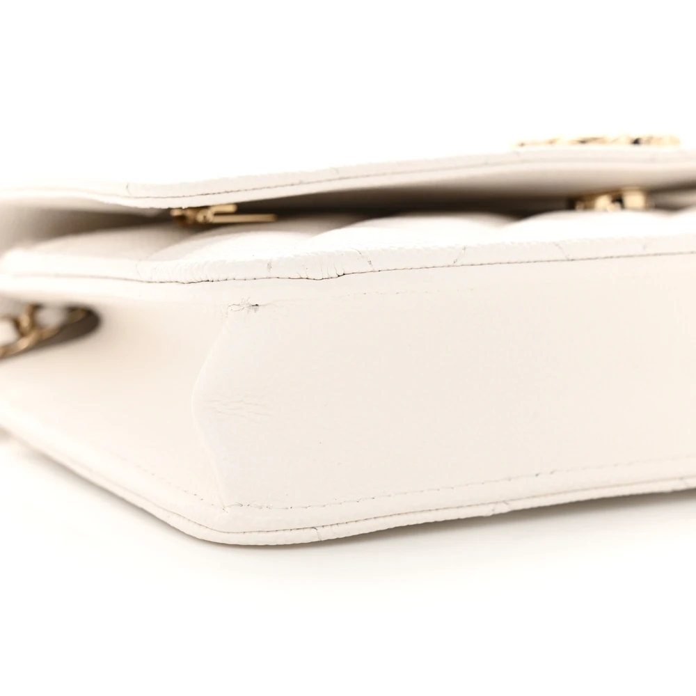 Chanel White Quilted Wallet On Chain (WOC) Replica with Light Gold Detail - Image 5