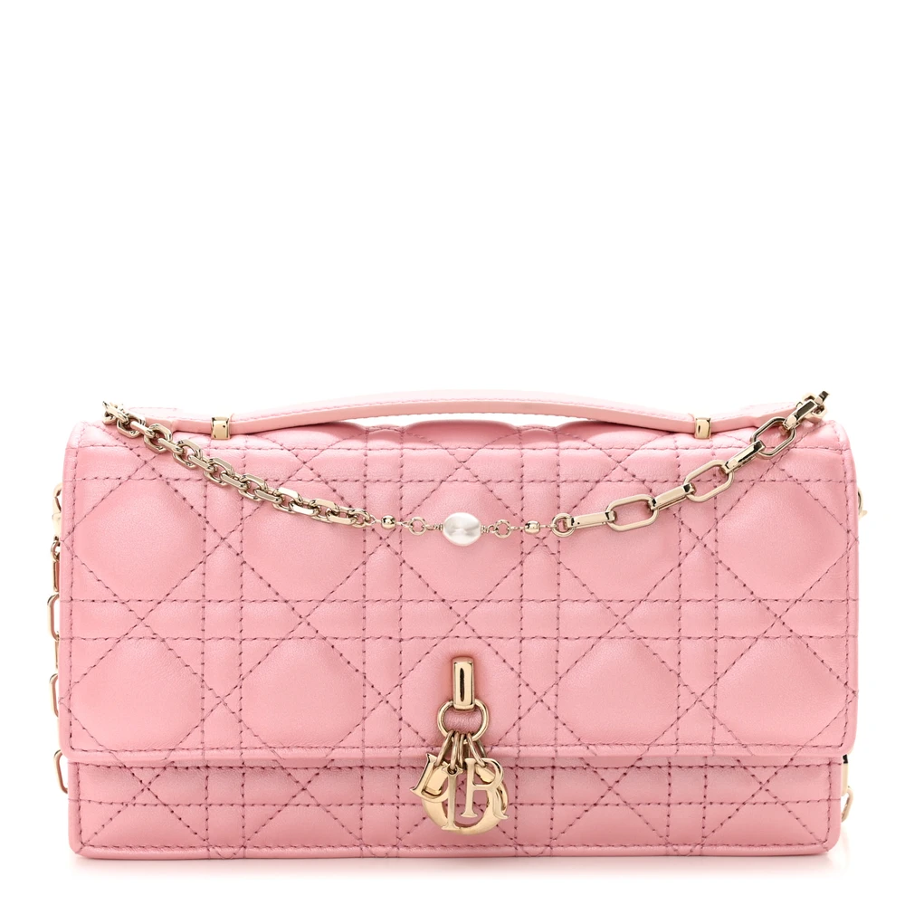 Dior Antique Pink Cannage Lambskin Leather Mini My Dior Top Handle Clutch Gold Hardware Front Replica handbags