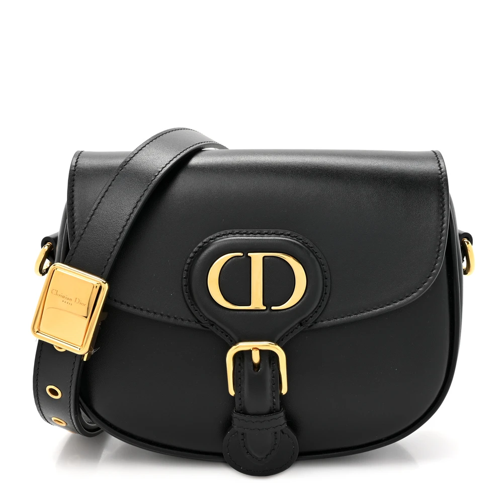 Dior Black Box Calfskin Leather Small Bobby Flap Bag Gold Hardware Front Replica handbags