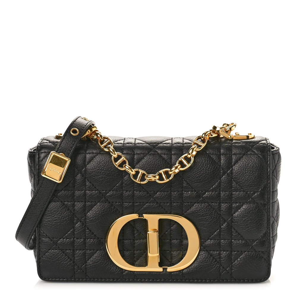 Dior Black Cannage Calfskin Leather Small Caro Bag Gold Hardware Front Replica handbags